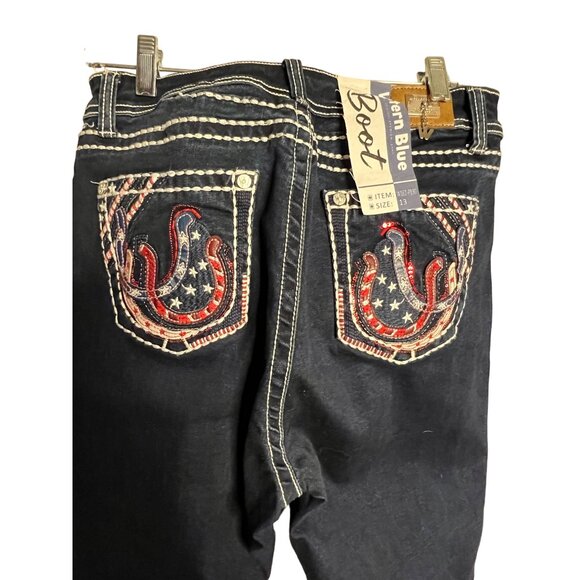 NWT Western Blue Jeans Size 13 Boot Cut Dark Wash Horse Shoe Design - Picture 9 of 16